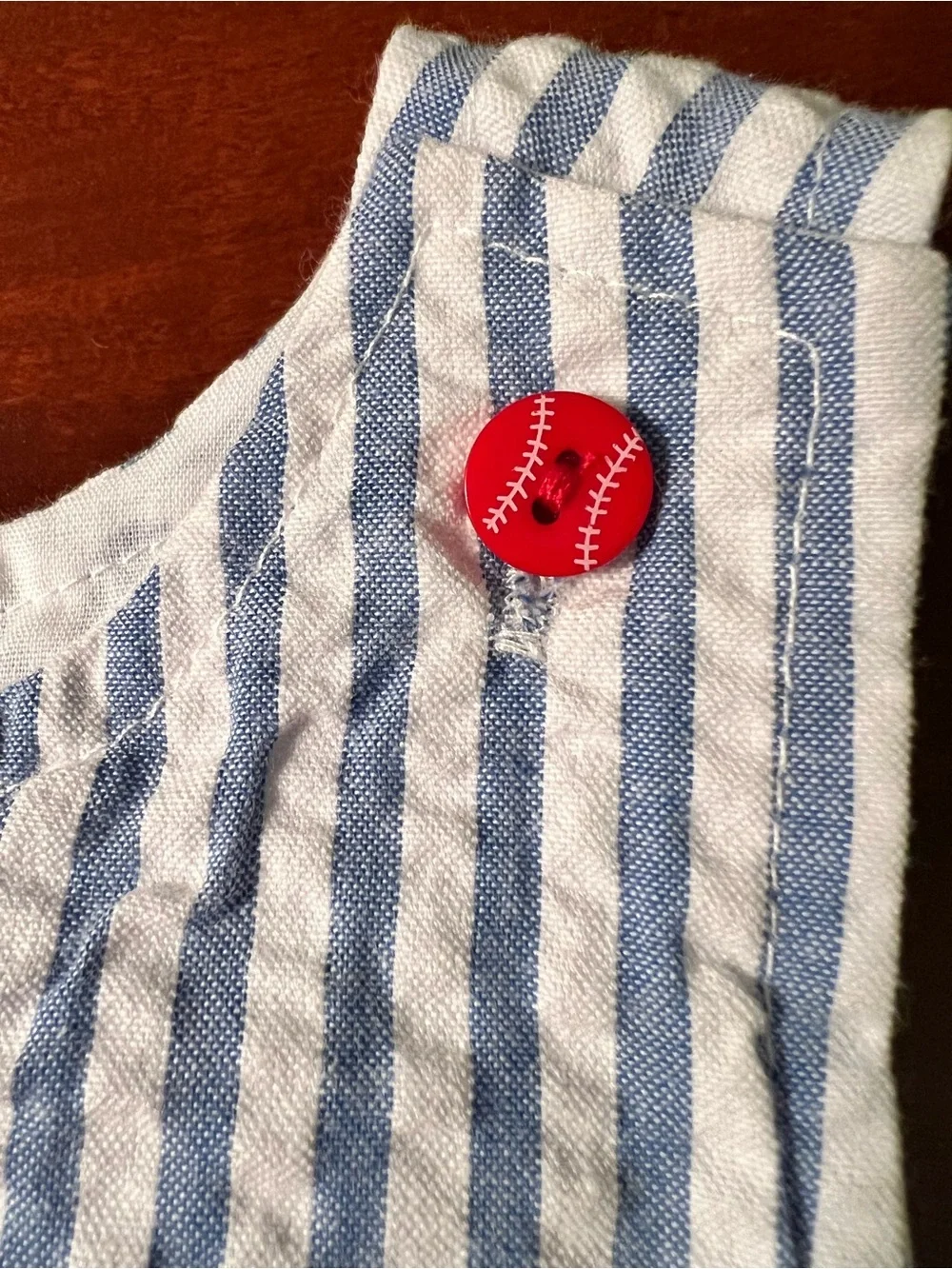 Good Lad Blue & White Striped Baby Sun Hat and Romper Set - Baseball Appliqué